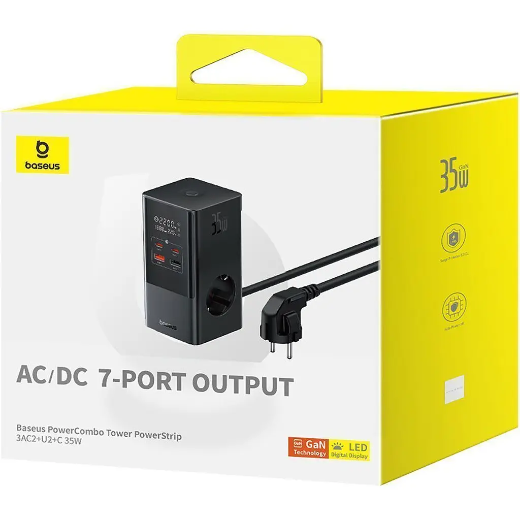 Мережевий зарядний пристрій Baseus GaN PowerCombo Tower Digital PowerStrip 35W Black E00023606113-00 [150724] - фото 6