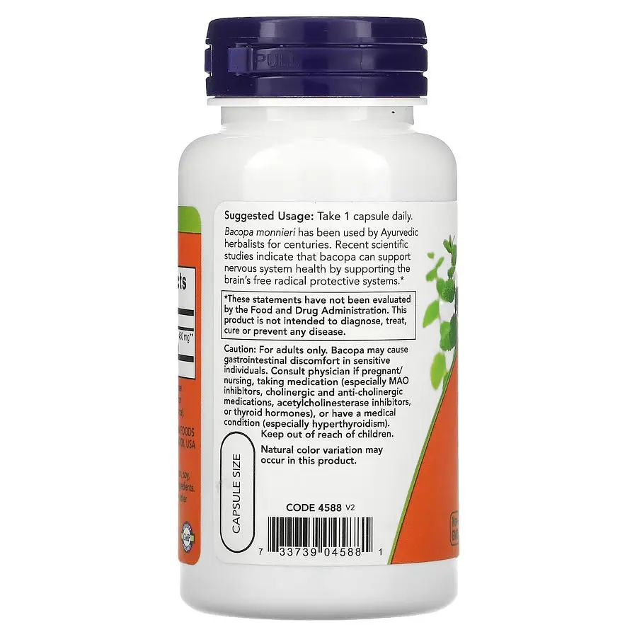 Натуральная добавка NOW Bacopa Extract 450 mg, 90 вегакапсул - фото 3