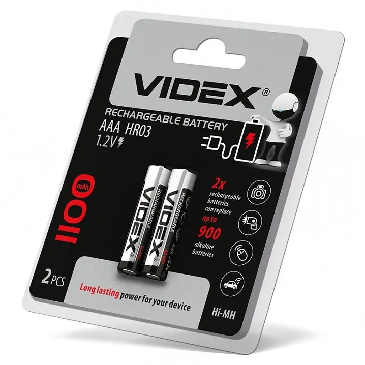 Акумуляторна батарейка Videx AAА HR03 1100mAh 2 шт