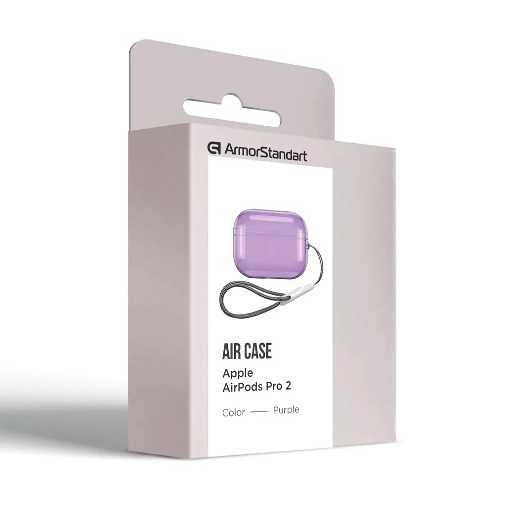Чохол для навушників Apple AirPods Pro 2 2022, фіолетовий, Air, термополіуретан (TPU), протиударний, захист від подряпин, пилу і ударів, футляр з карабіном для кріплення, точні вирізи для доступу до роз"ємів, ArmorStandart (ARM85335) - фото 4