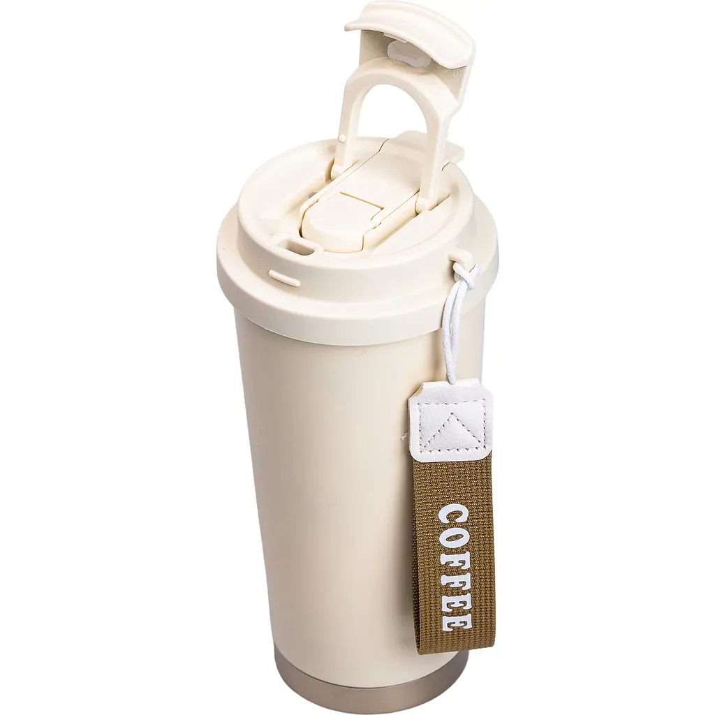 Термокружка Coffee 500 мл с ремешком, бежевый Yiwu HP-14-17BE - фото 4