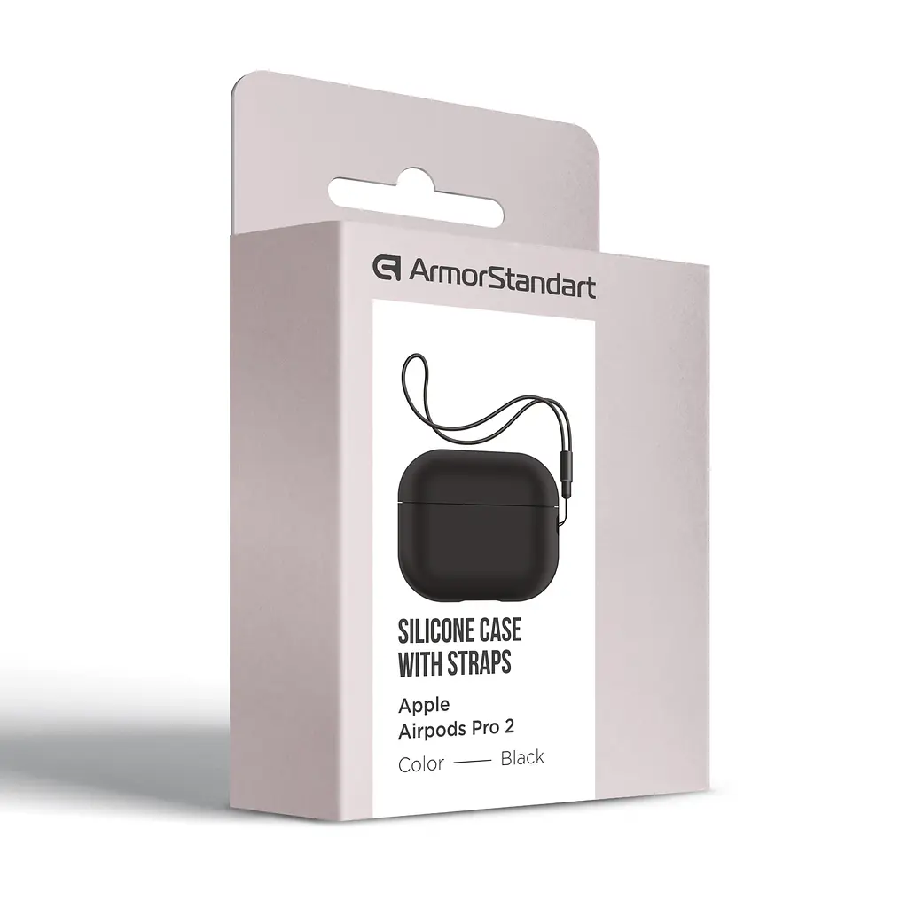 Силіконовий чохол для навушників Apple AirPods Pro 2 2022, Silicone Case with straps, чорний, захисний чохол з ремінцем, ультратонкий і легкий, повний захист, з підвіскою, м"який силікон, ArmorStandart (ARM68608) - фото 3