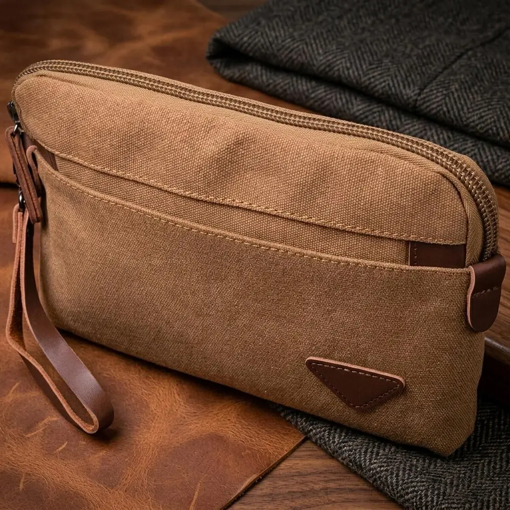 Практична чоловіча барсетка з текстилю 21260 Vintage коричнева - фото 11