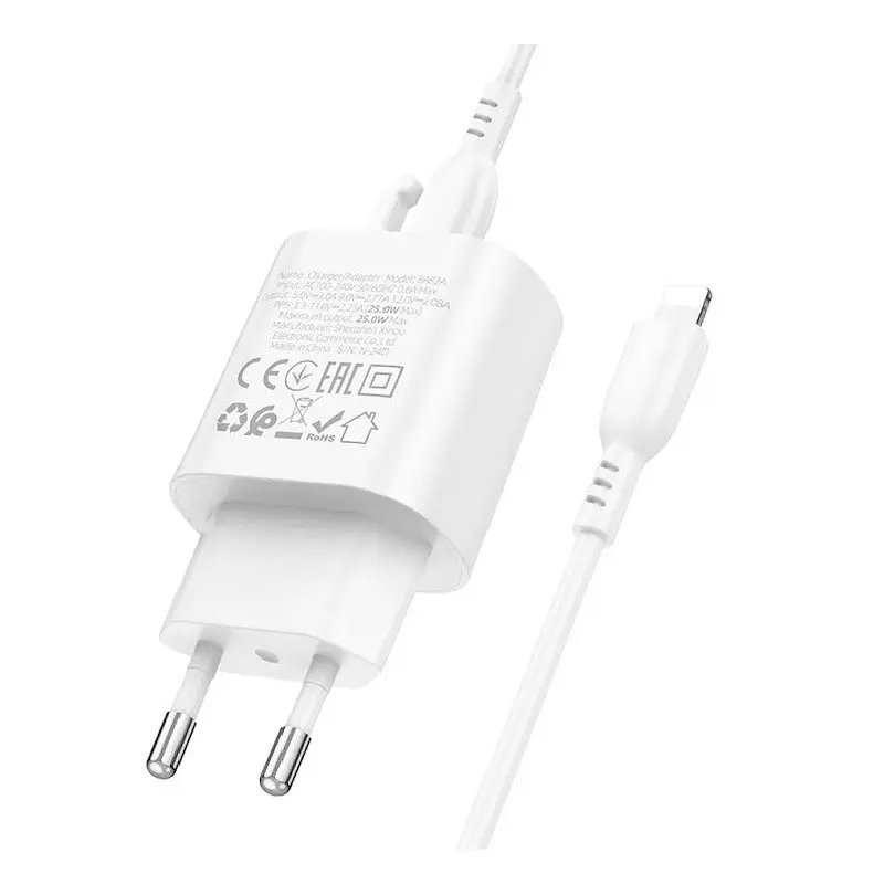 Мережевий зарядний пристрій з кабелем Borofone BA82A Platinum single port PD25W charger set (C to iP) (EU) білий - фото 3