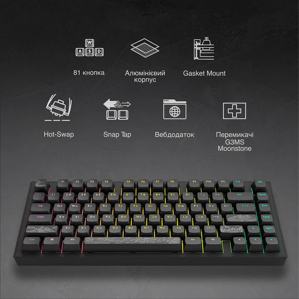Игровая клавиатура Dark Project ALU81 Terra Nostra ENG/RUS (DPKB_NOSTRA_81_ANSI_BLACK_UA) - фото 3