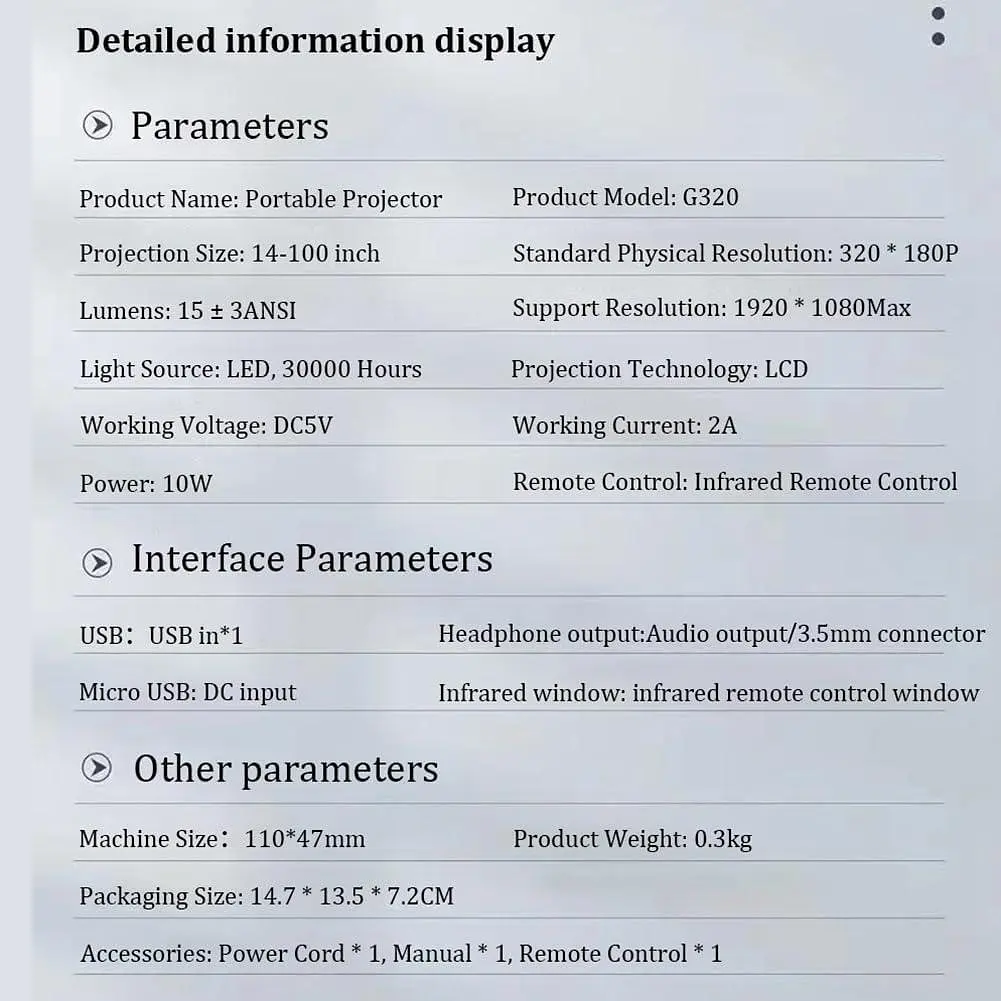 Світлодіодний міні-проектор Closer G320 Підтримка 1080P USB-екран - фото 4