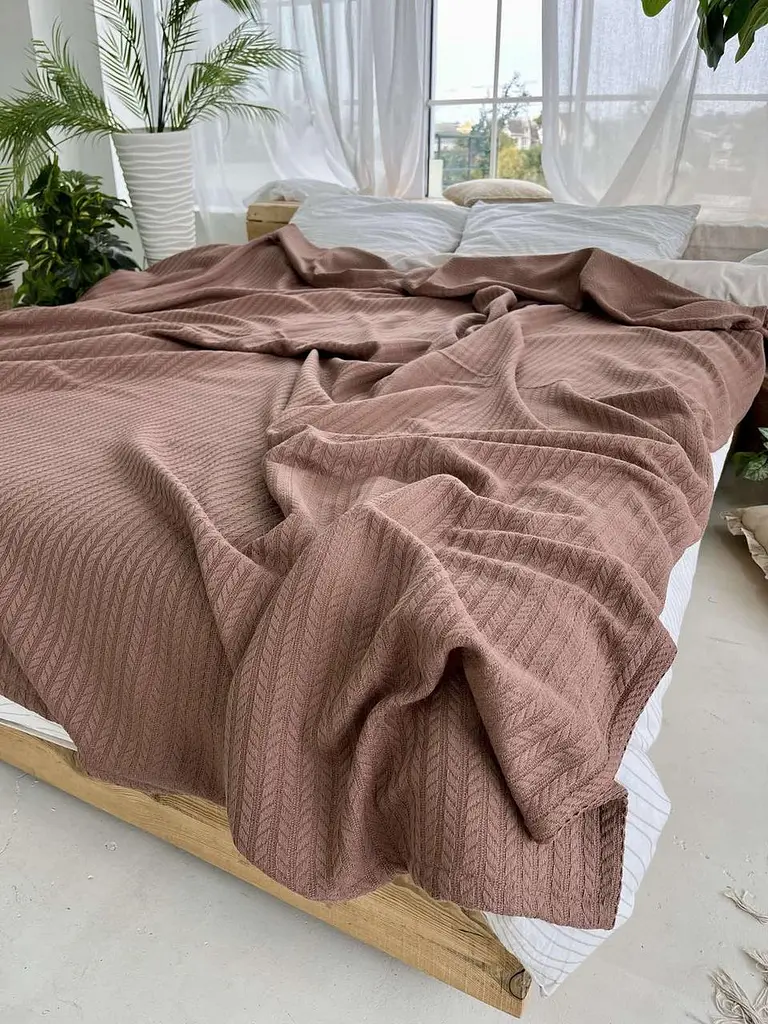 Покривало Zeintex Косичка бавовняне коричневе - фото 4