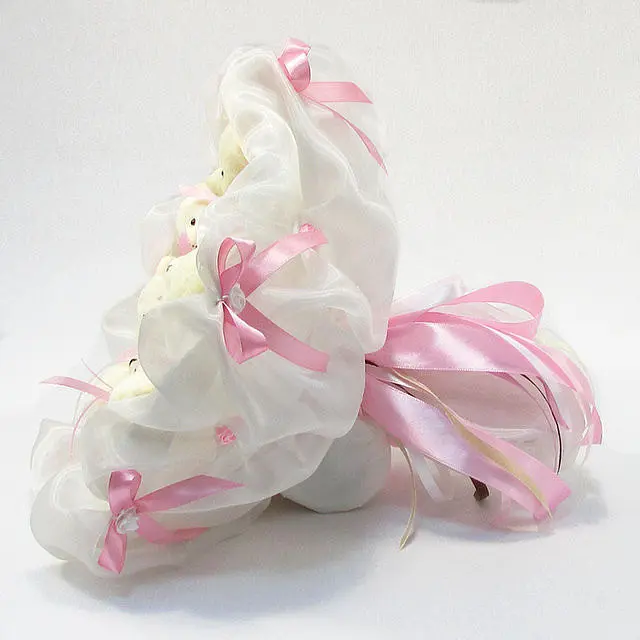 Букет из мягких игрушек 11 мишек 5286IT бело-розовый. - фото 3