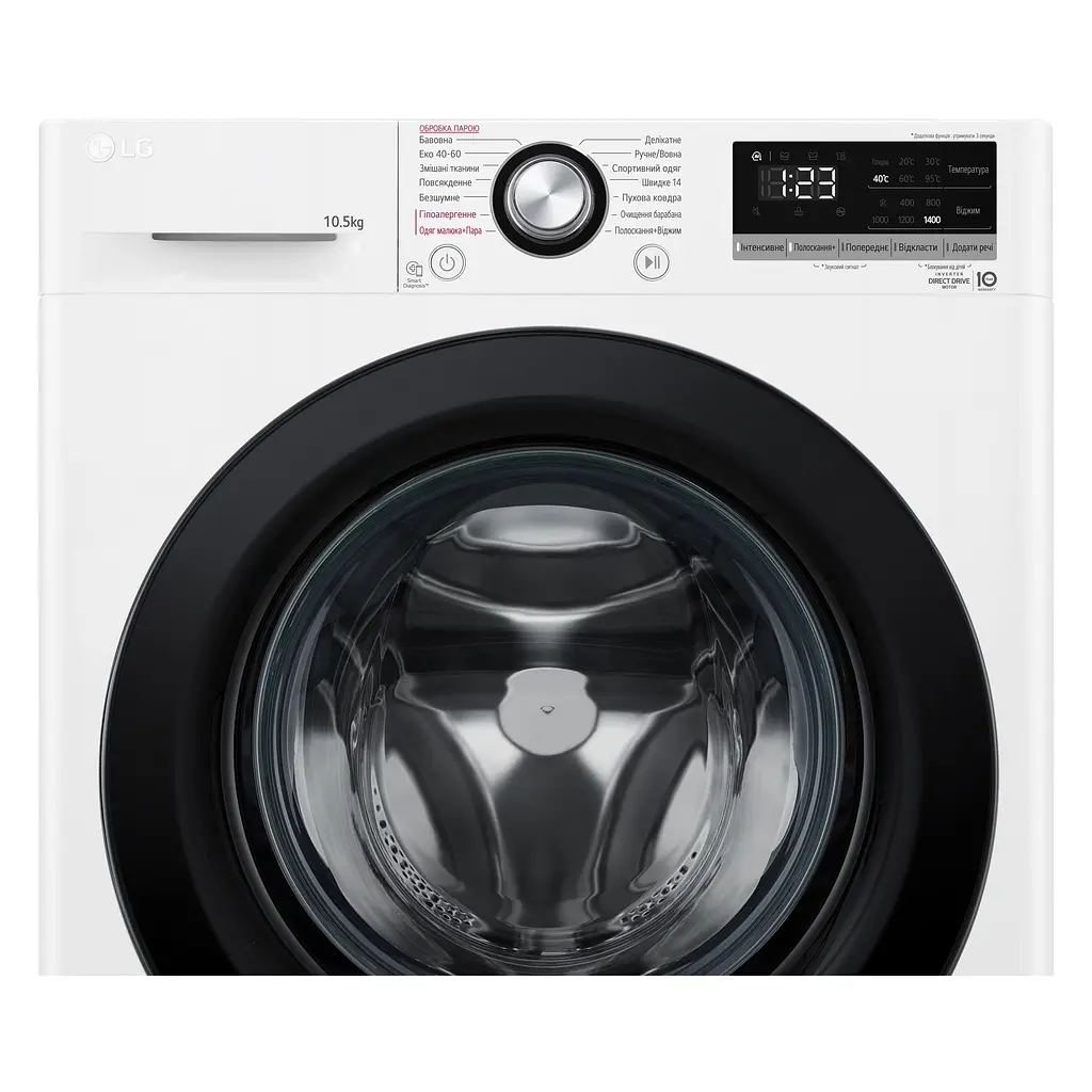 Пральна машина LG фронтальна, 10,5кг, 1400, A+++, 57см, дисплей, пара, інвертор, білий (F4V3RS6WW) - фото 10