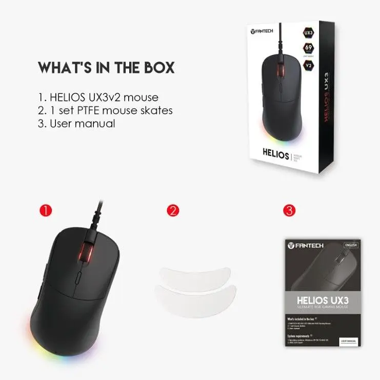 Игровая мышь Fantech UX-3 V2 HELIOS PixArt 3389, 400IPS, 50G, 1600DPI Black - фото 2