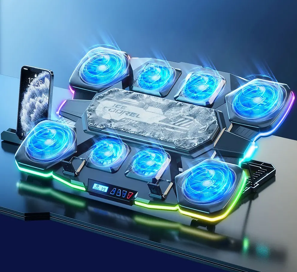 Охолоджувальна підставка для ноутбука 17.3 дюйма Ice Coorel Q-10 8xfans RGB LCD - фото 5