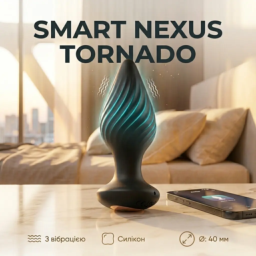 Анальна пробка вібраційна Smart Nexus Tornado 40x110 мм силіконова Чорний - фото 2