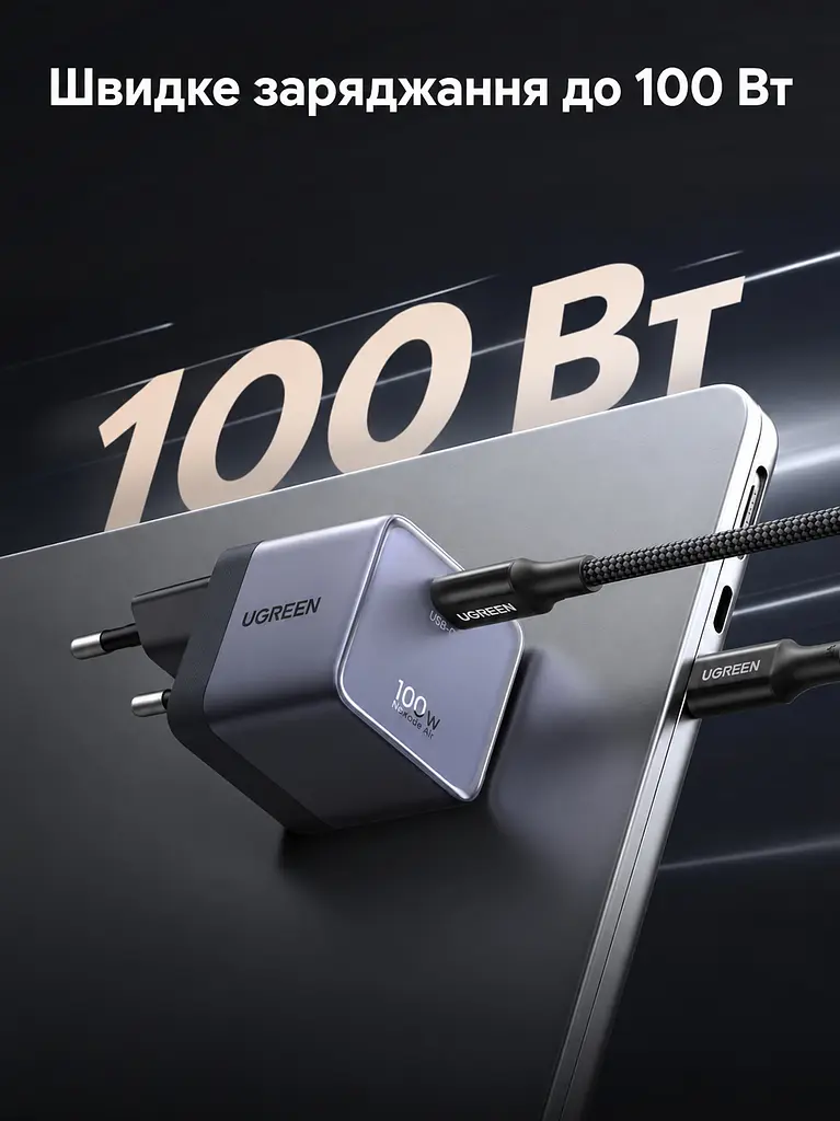 Мережевий зарядний пристрій GaN UGREEN Nexode Air X880 з виходом USB-C до 100 Вт (75240B) - фото 6
