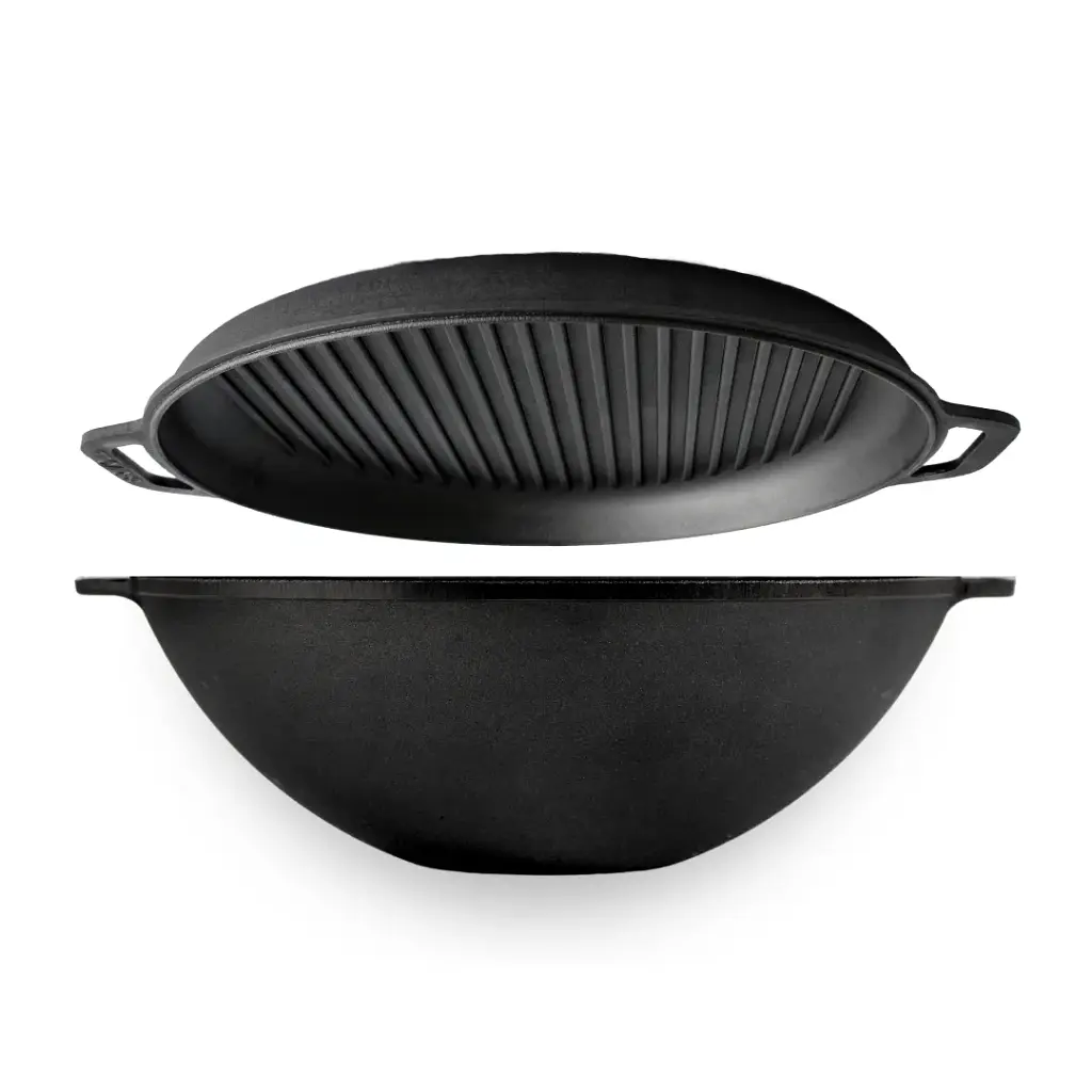 Чугунная сковорода Brizoll Wok с крышкой-сковородкой гриль 36 см (W36-3) - фото 3