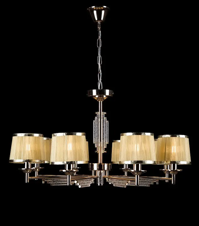 Люстра з абажурами Splendid Ray L80018/8, 8 ламп, висота 45-85 см, діаметр 82 см, золота, біла, коричнева - фото 2
