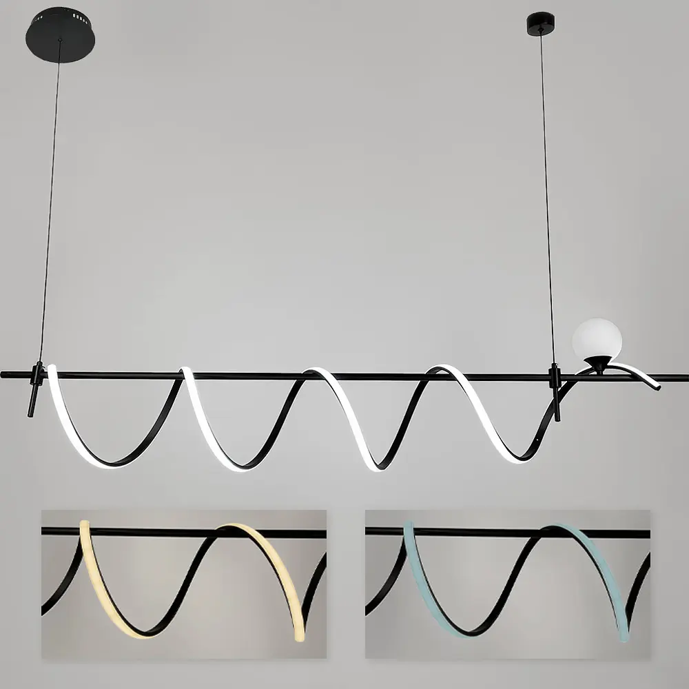 Удлиненная черная LED люстра со светодиодной волной и белым плафоном Line.F MJ 189-1500 BK - фото 8