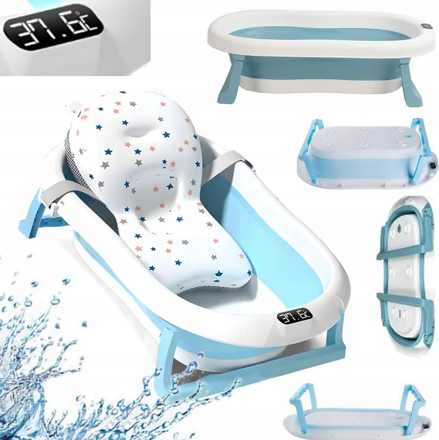 Детская ванночка складная с подушкой, термометром Kanzaa Blue - фото 5