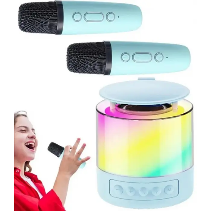 Портативна колонка K19 Bluetooth з LED-підсвіткою і 2 мікрофонами, караоке Синя - фото 2