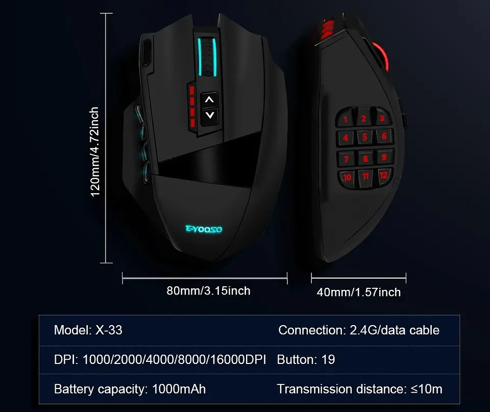 Миша бездротова ігрова з акумулятором та підсвічуванням 2.4 gHz E-YOOSO X33 Black - фото 7