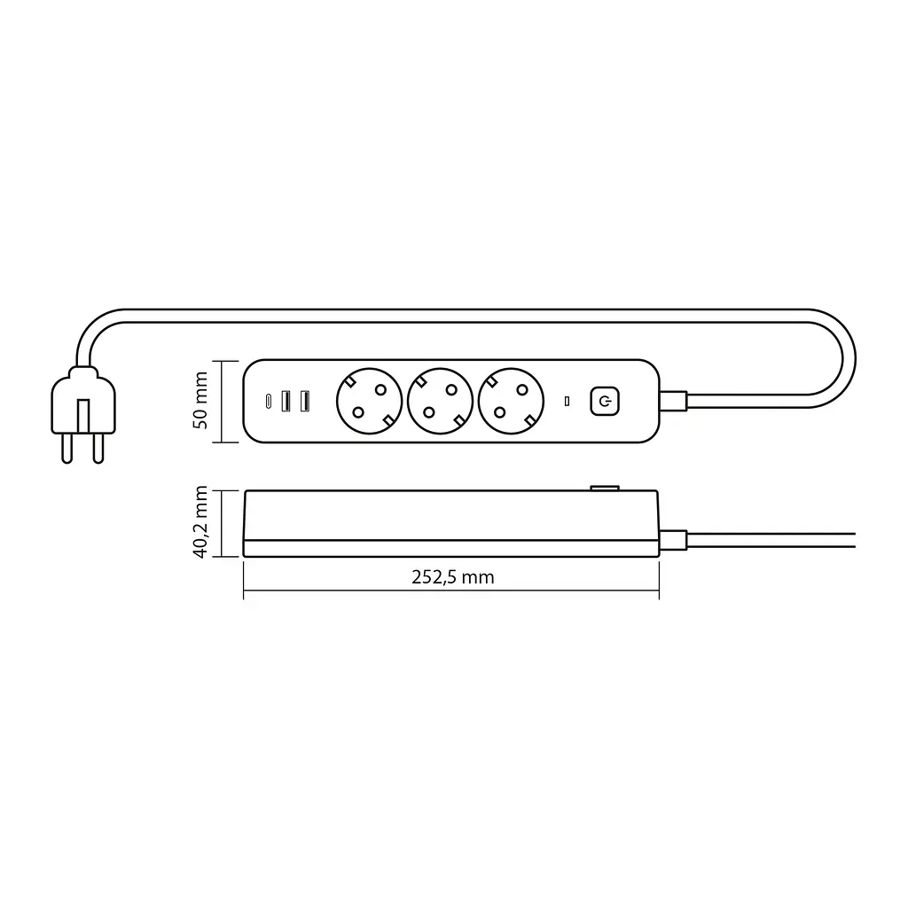 Мережевий подовжувач VIDEX ONCORD з/з 3п 3м (3x1.5мм) 2.4А 2USB+USB-C з кнопкою White VIDEX (27693-000) - фото 12