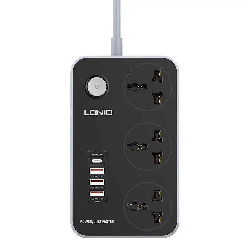 Мережевий продовжувач-фільтр LDNIO SC3412 POWER (3 х розетки 3 х USB) чорний - фото 1