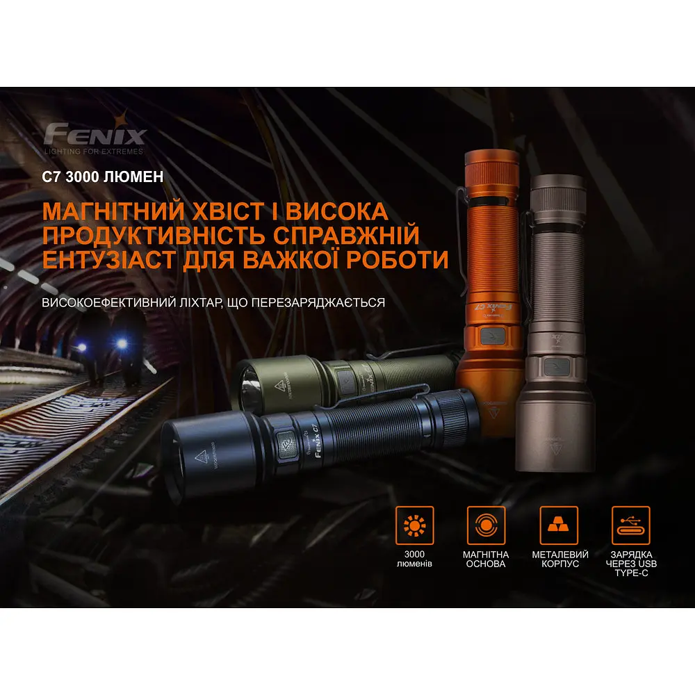 Ліхтар ручний Fenix C7 лімітована серія (Жовтогарячий) - фото 9