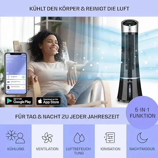 Мобильный кондиционер-вентилятор Klarstein Skyscraper Ice Smart 4-в-1 (10040205) - фото 2