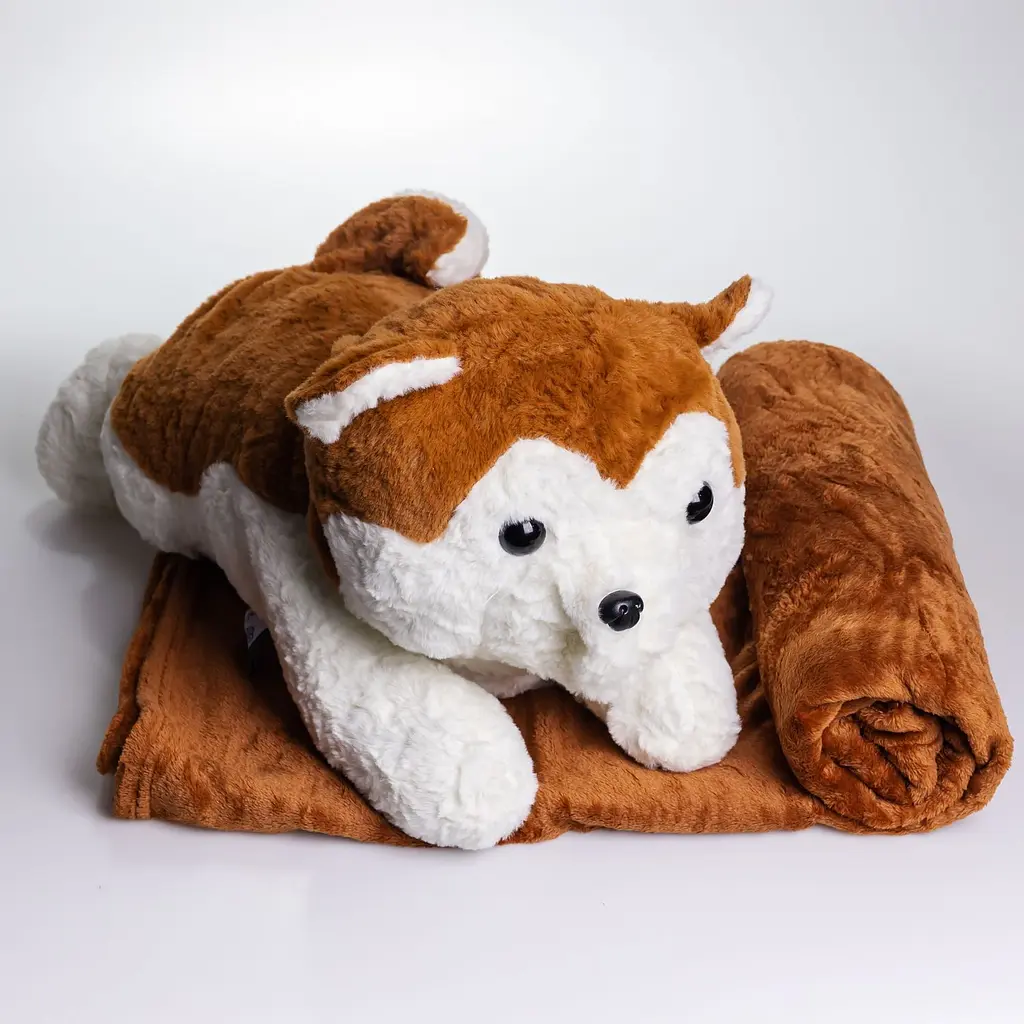 Іграшка-подушка Хаскі з пледом 100х180 см рудий ТМ COLORFUL HOME 7124BR - фото 4