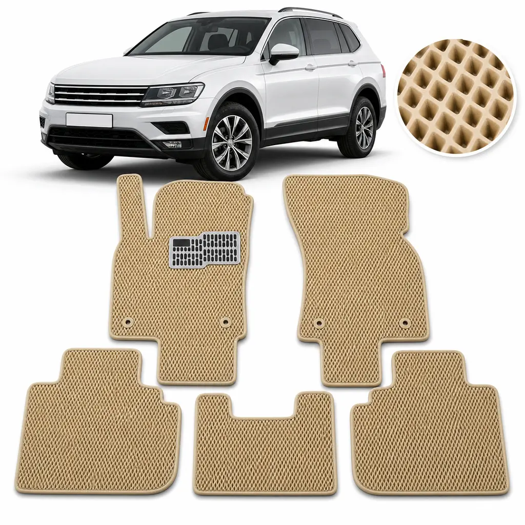 Килимки в салон EVA для Volkswagen Tiguan II USA Allspace 2015- з підп'ятником Бежеві 5 шт