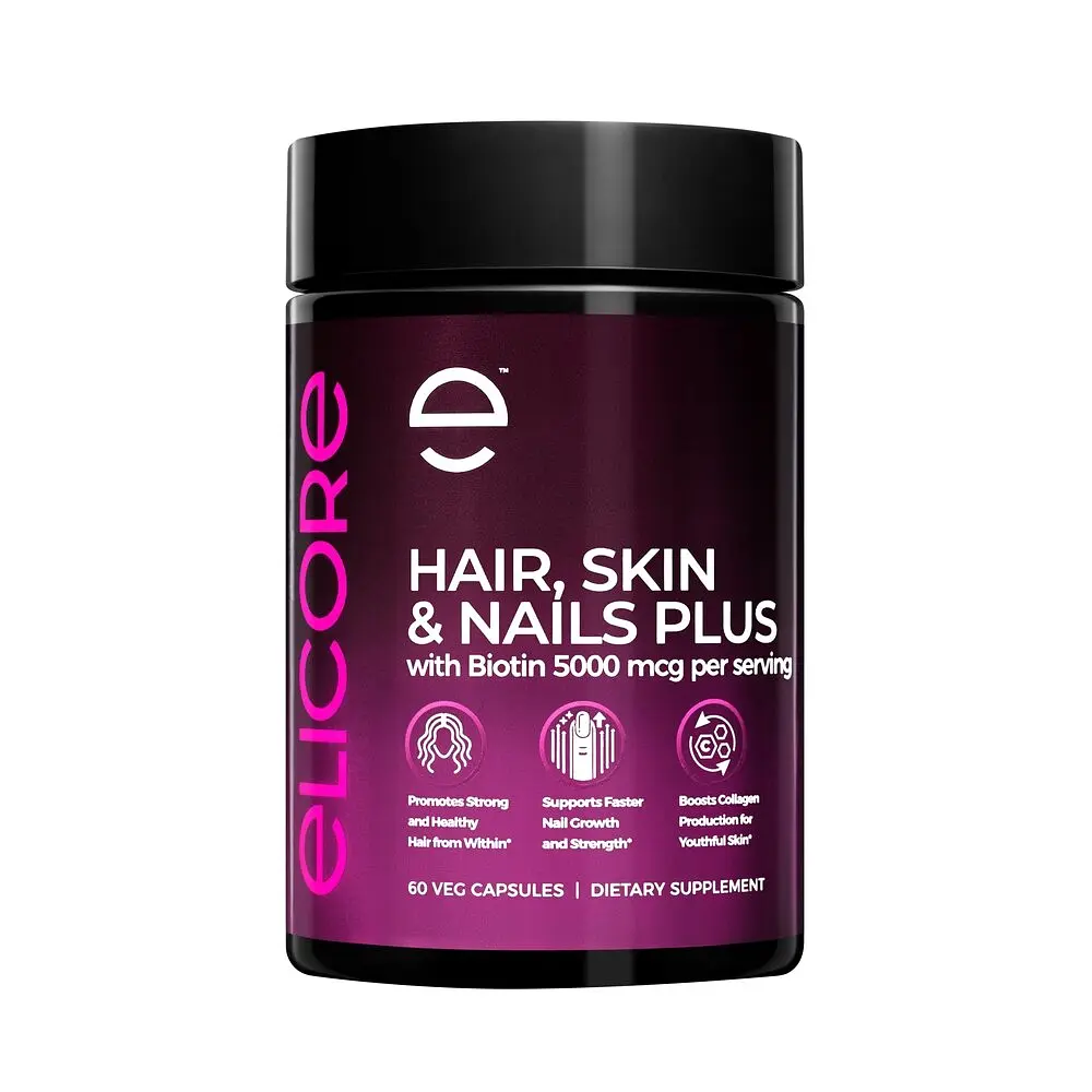 Комплекс для волосся, шкіри та нігтів Elicore Labs Hair, Skin & Nails Plus, 60 вегакапсул