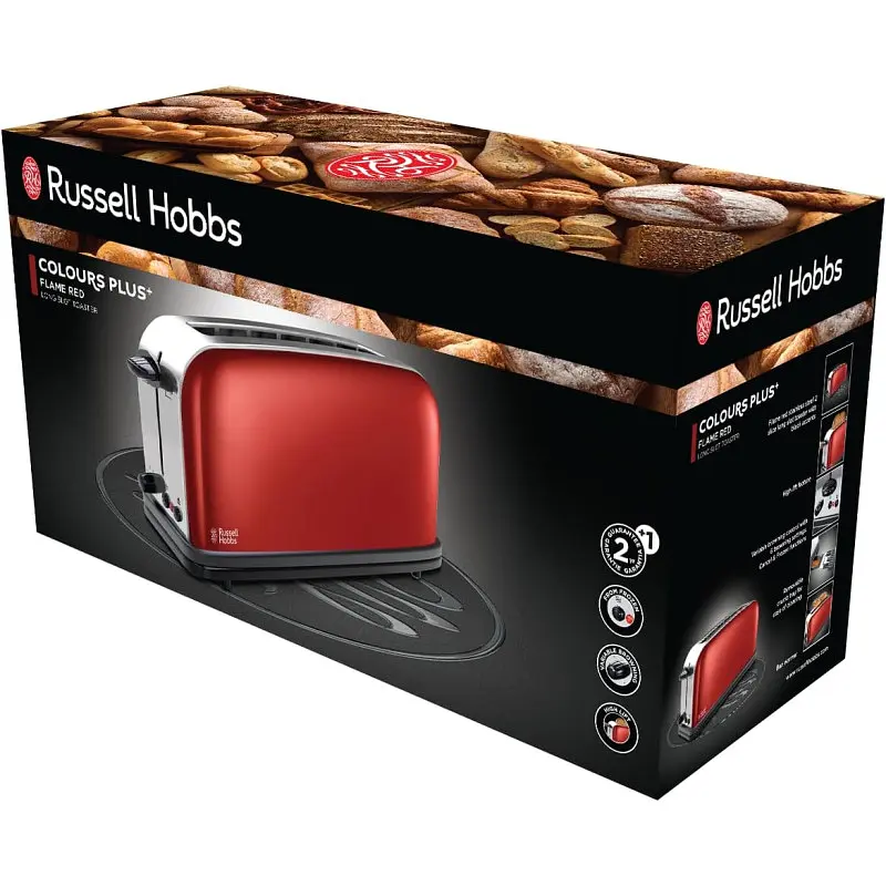 Тостер Russell Hobbs Classic, 1100Вт, металл, длинные слоты, красный - фото 3