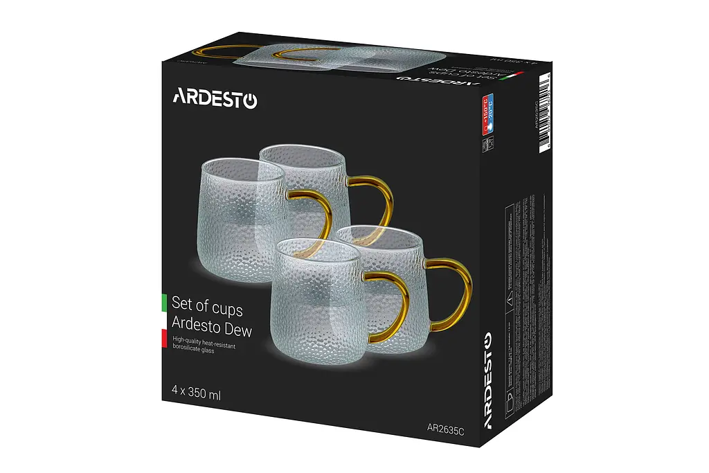 Набор чашек Dew, 350мл, 4шт, боросиликатное стекло, прозрачный ARDESTO kuh0014256 - фото 4