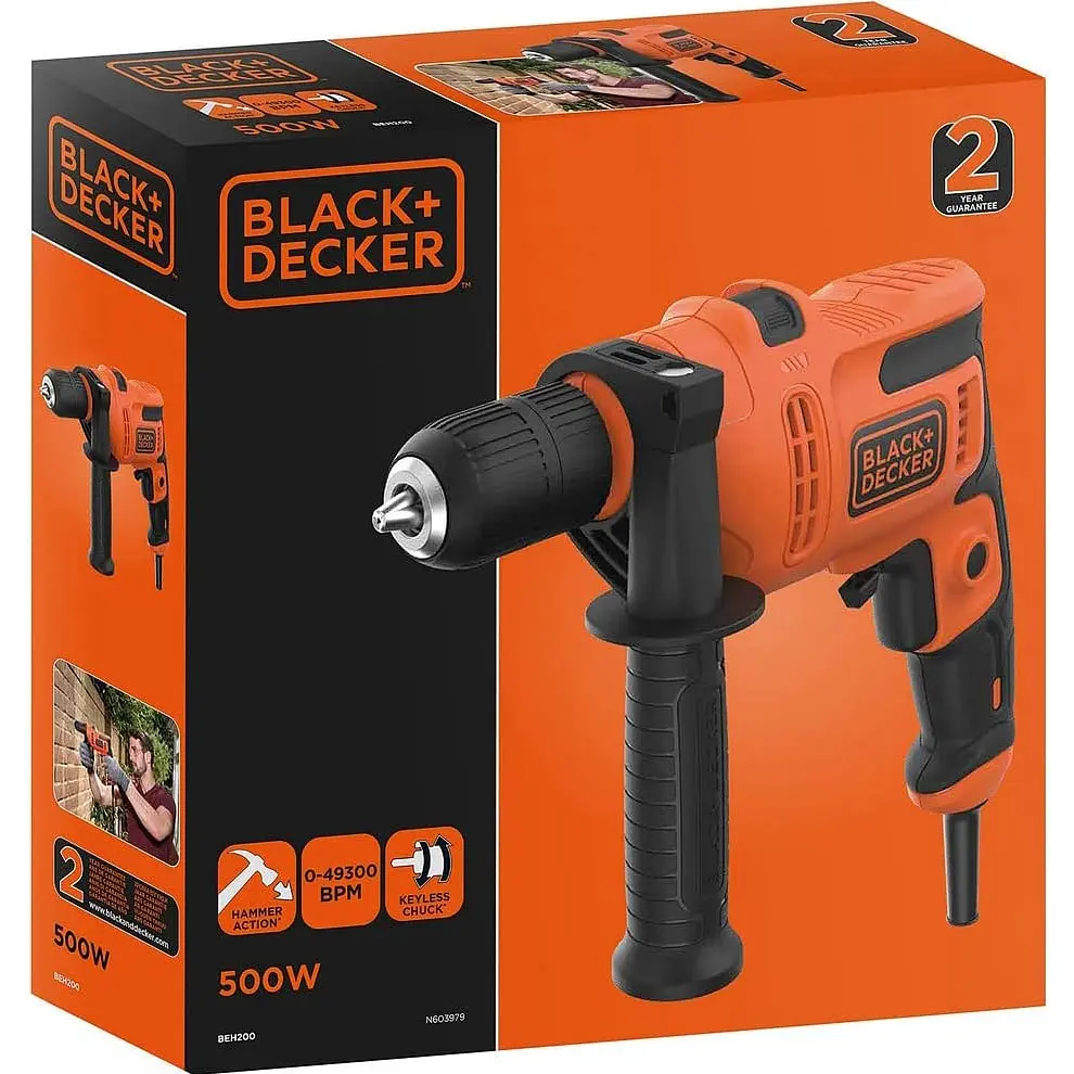 Дрель ударная Black+Decker сетевая 500 Вт (BEH200-QS) - фото 8