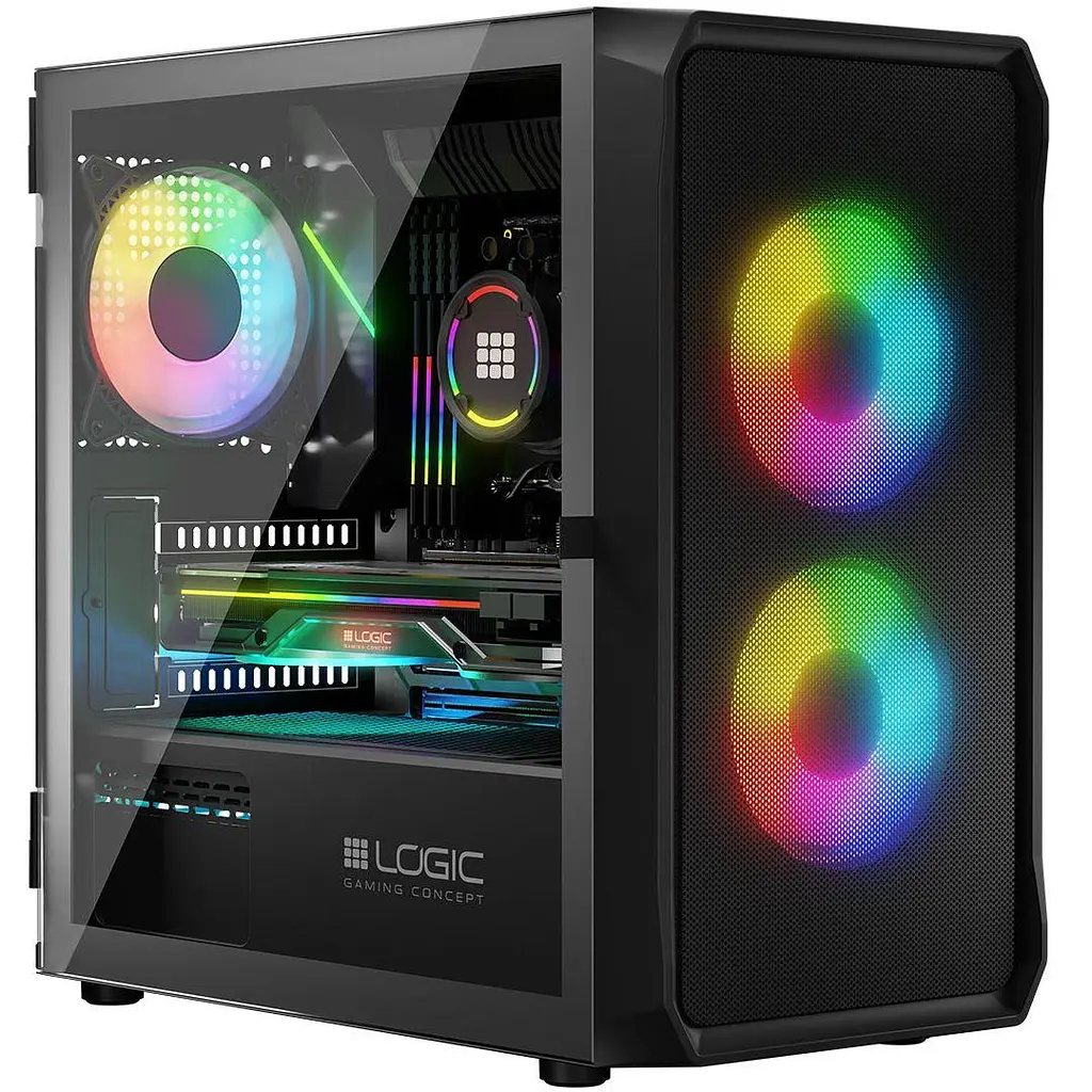 Корпус LogicConcept PORTOS MESH+GLASS ARGB fans 3x120mm ЧОРНИЙ без Блок живлення mATX