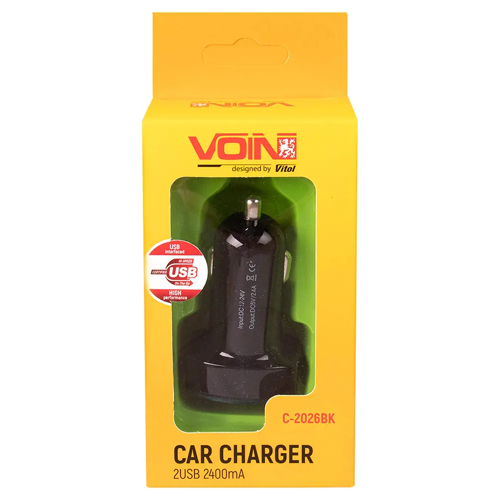 Автомобільний зарядний пристрій Voin 2USB 12/24V - 5V 2.4A (C-2026BK) - фото 2