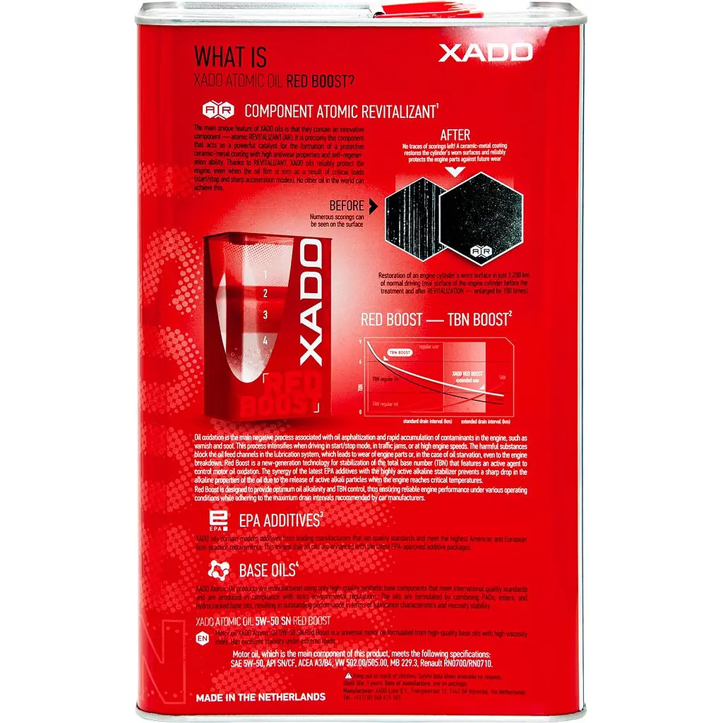Моторна олива XADO 5W-50 SN Red Boost синтетична 4 л - фото 3