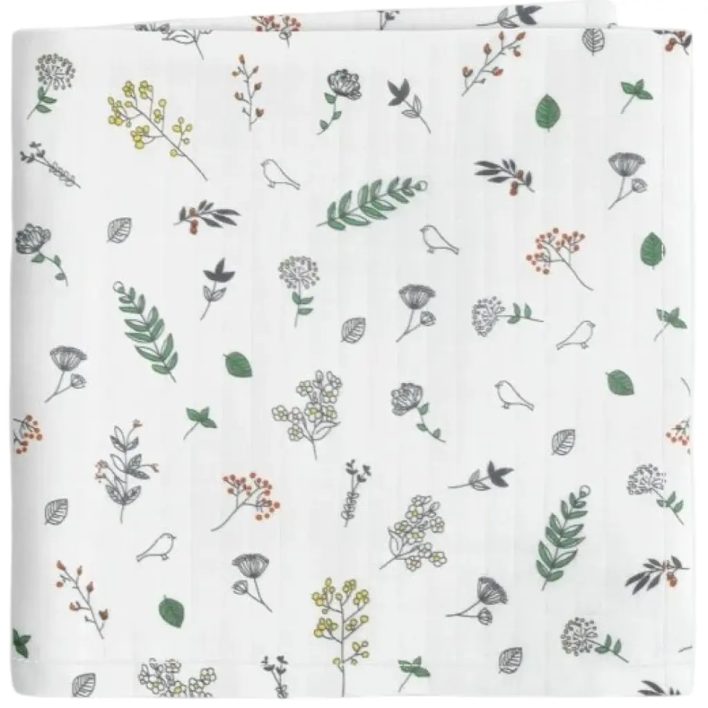 Муслінова пелюшка Cosas Wildflowers 110х150 см біла (MuslinDiapers_FoliageBirds_110x150)