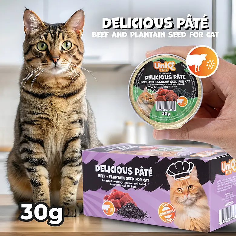 Смачний паштет UNIQ PETS CAT WET FOOD ROYAL BEEF з яловичини та насіння подорожника, 30 г - фото 5
