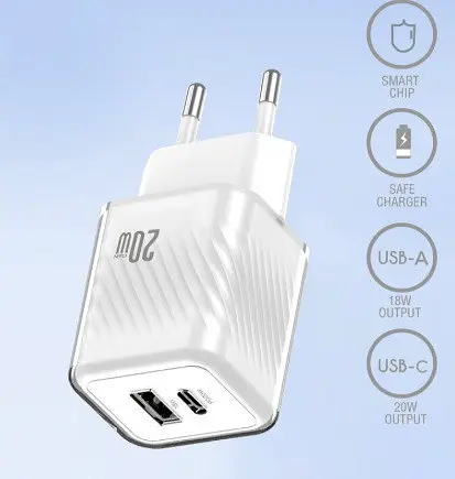 Зарядний пристрій WUW 20W адаптер блок живлення WUW C226 QC3.0 USB Type-C Білий - фото 3