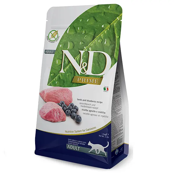 Сухий беззерновий корм Farmina N&D Prime Cat Lamb & Blueberry для дорослих котів (ягня, чорниця), 1.5 кг