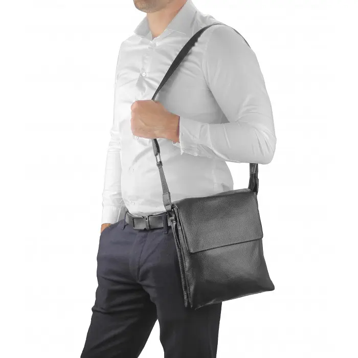 Сумка мужская кожаная Tiding Bag A25F-FL-875A черная с клапаном - фото 6