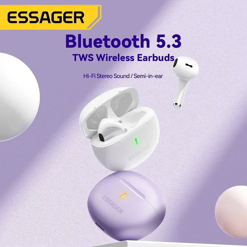 Наушники Essager (color box) Shining TWS bluetooth earphones беспроводные белые - фото 2