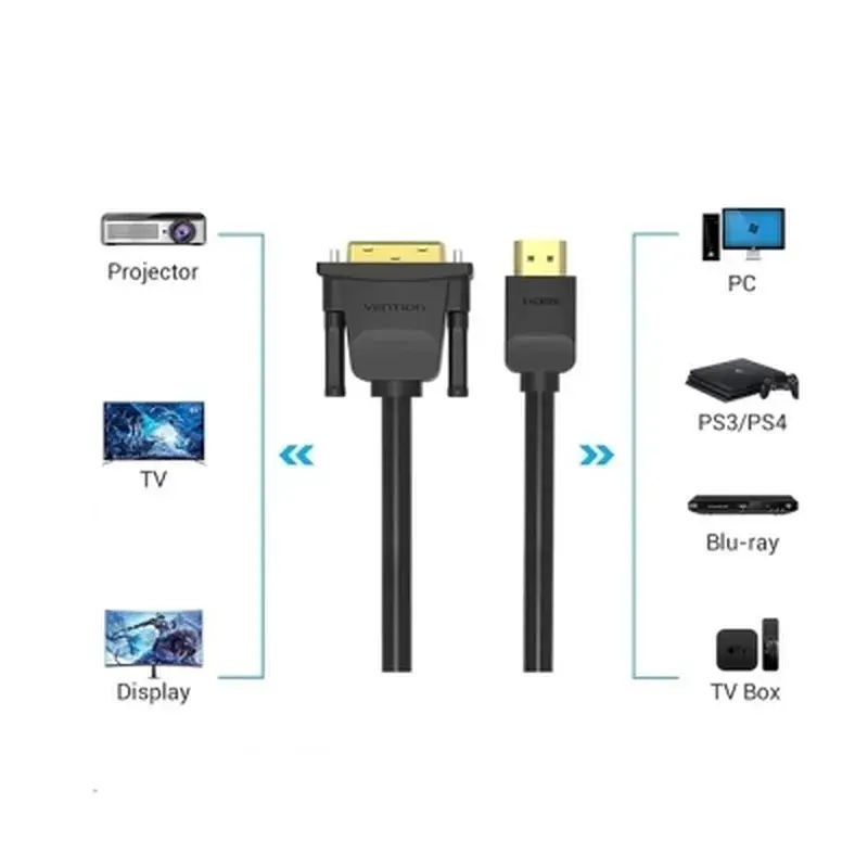 Кабель мультимедійний HDMI M to DVI M 1.0m 4K60Hz black Vention (ABFBF) - фото 5