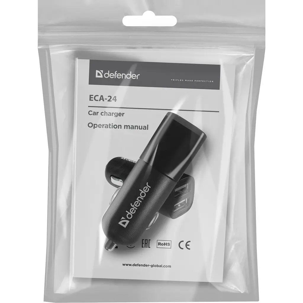 Зарядний пристрій 2xUSB 12W 2.1A ECA-24 чорний Defender - фото 3