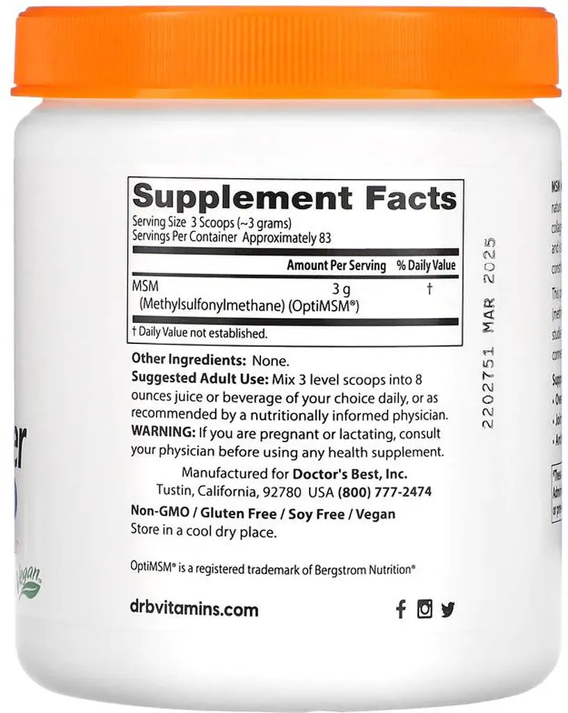 Метилсульфониметан Doctor's Best MSM Powder with OptiMSM, 250 грамм - фото 2