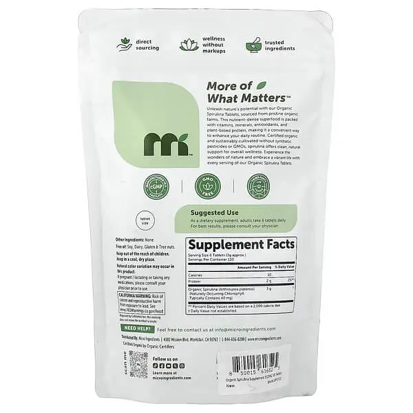 Спіруліна Organic Spirulina Tablet 720 таблеток Micro Ingredients vit0004899 - фото 2