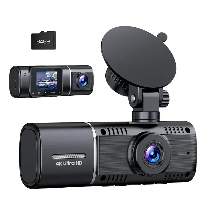 Автомобільний відеореєстратор Toguard 4K з передньою та задньою камерами, нічне бачення, карта 64 ГБ