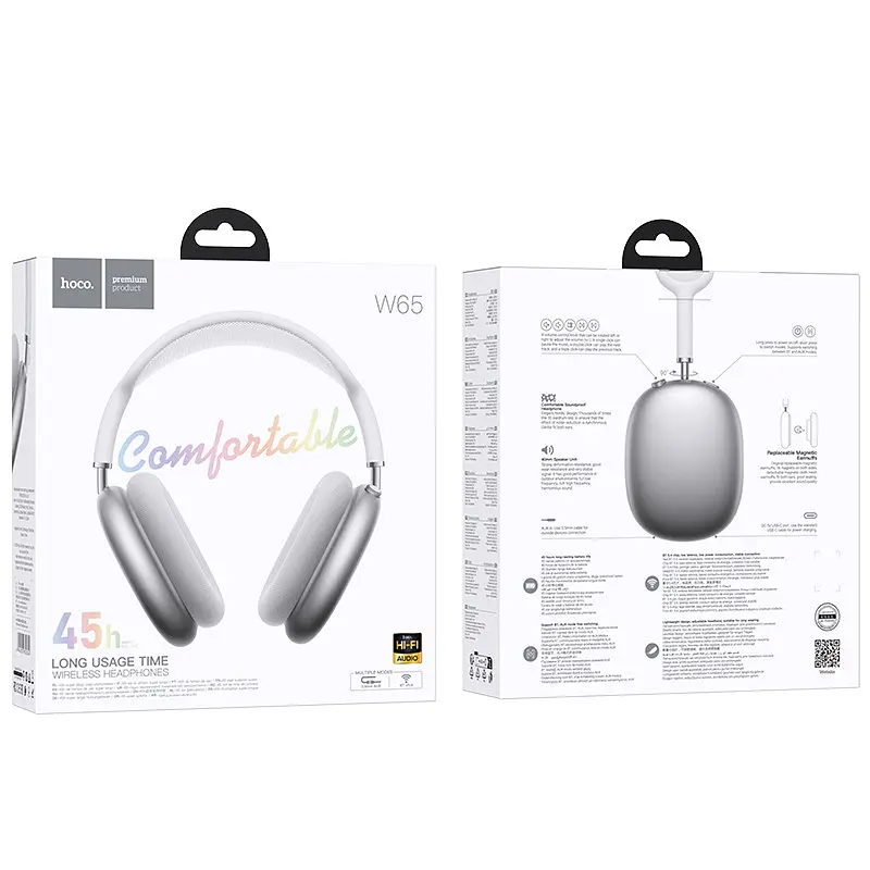 Навушники Hoco бездротові накладні W65 Happy BT headphones сріблясті - фото 2