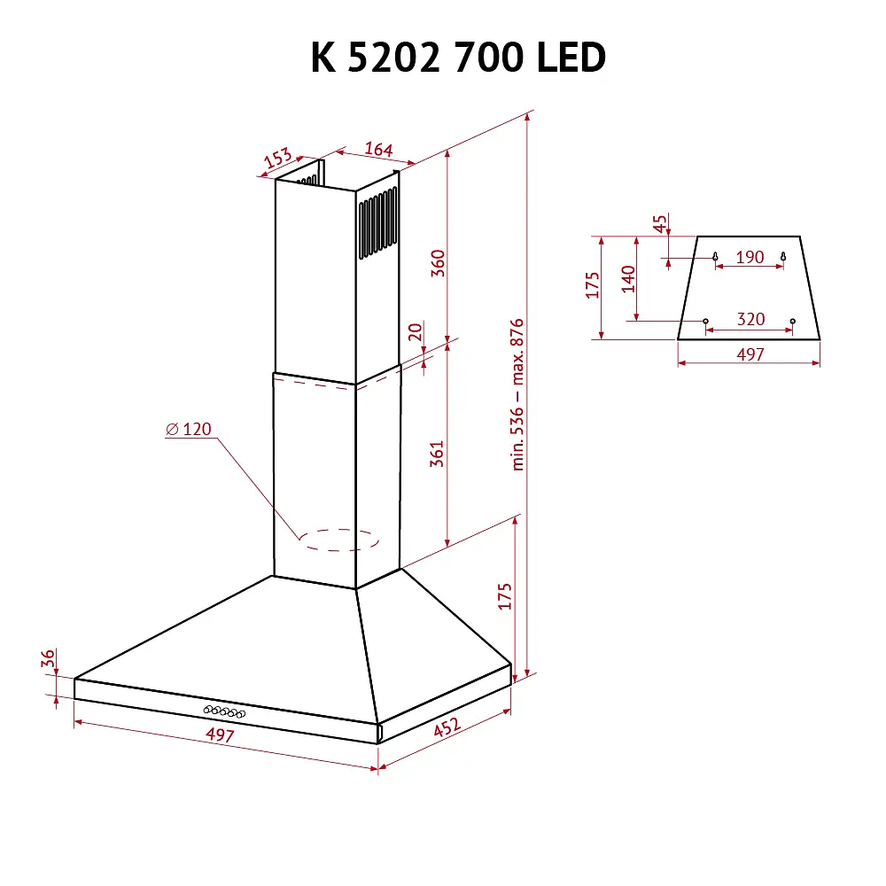 Витяжка купольна PERFELLI K 5202 BL 700 LED - фото 11