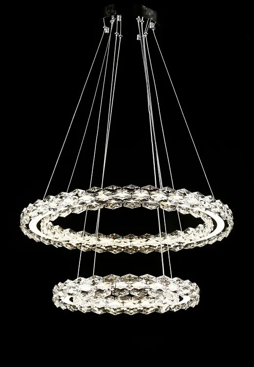 Двоярусна хромована світлодіодна люстра Splendid Ray L33152/400+600/2 LED (CR) з кришталевими кільцями 40 та 60 см - фото 4